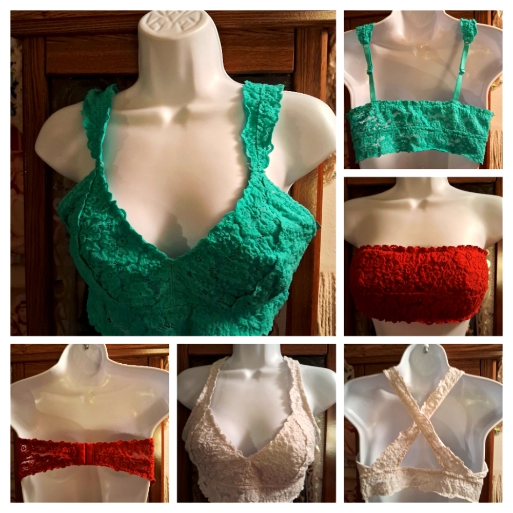 Bundle of  3 Lacey,Aerie,Bralettes,Size L(36B) in Rust Brown,White & Turquoise🦋